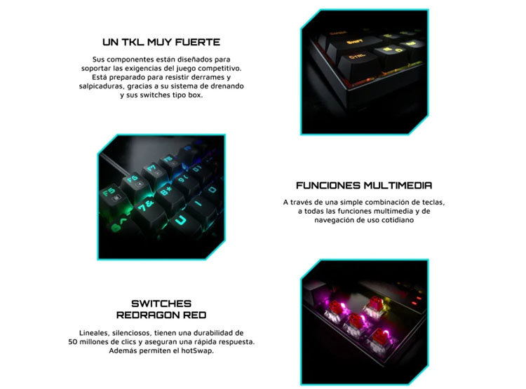 TECLADO K552RGB KUMARA BLACK RED SWITCH, ESPAÑOL - 5