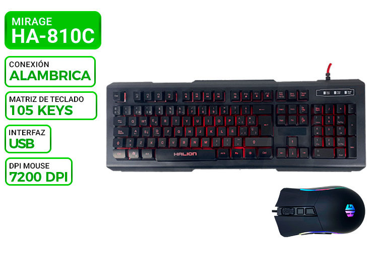 KIT TECLADO Y MOUSE GAMER MIRAGE HA-810C RETROILUMINADO - 1