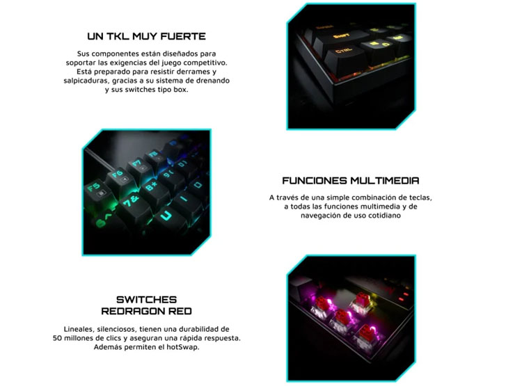 TECLADO REDRAGON KUMARA RAINBOW, SPANISH K552-KR-SP BLACK - 5