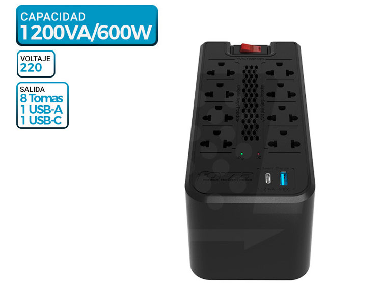 ESTABILIZADOR FORZA MOD. FVR-1222USB 1200VA/600W - 1