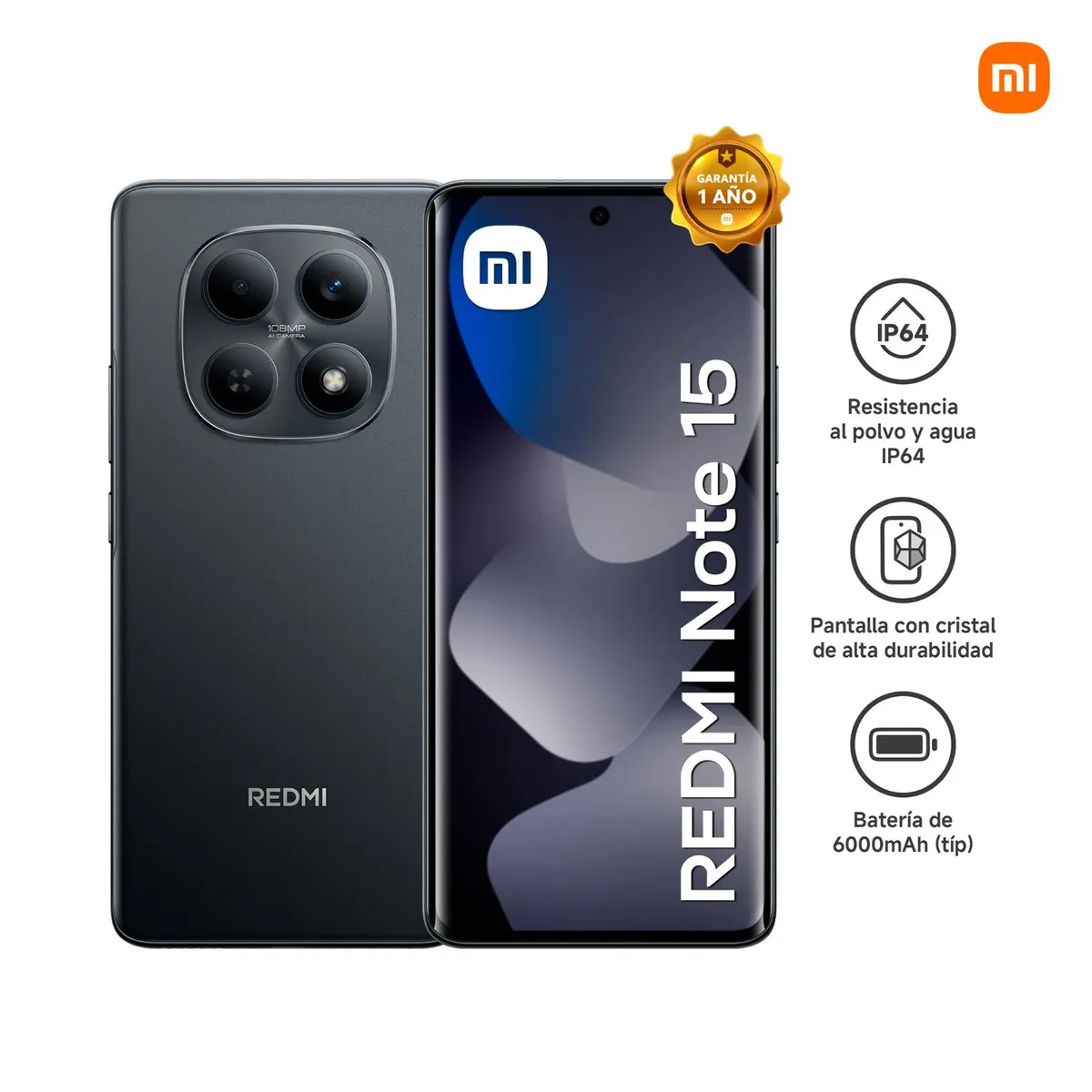 CELULAR XIAOMI REDMI NOTE 15 128GB 6RAM NEGRO - 2