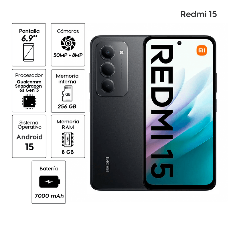 CELULAR XIAOMI REDMI 15 5G 256GB 8GB NEGRO - 2