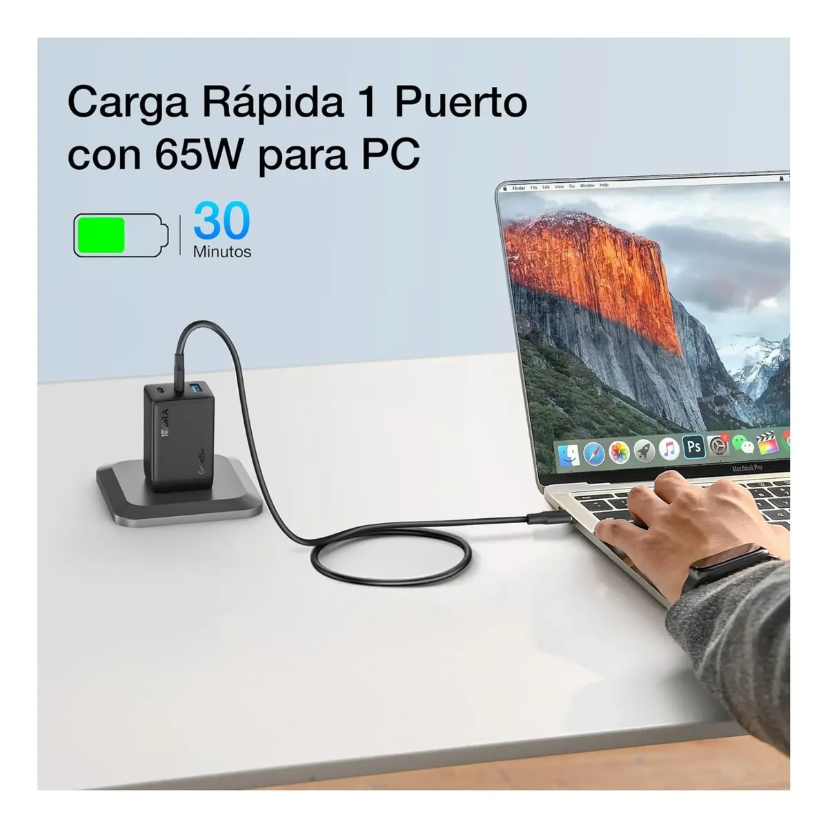 CARGADOR CARGA RAPIDA GAN 65W 1HORA + CABLE TIPO C - 5