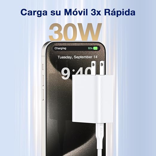 CARGADOR 1 HORA CARGA RÁPIDA PD 30W + CABLE TIPO C - 3