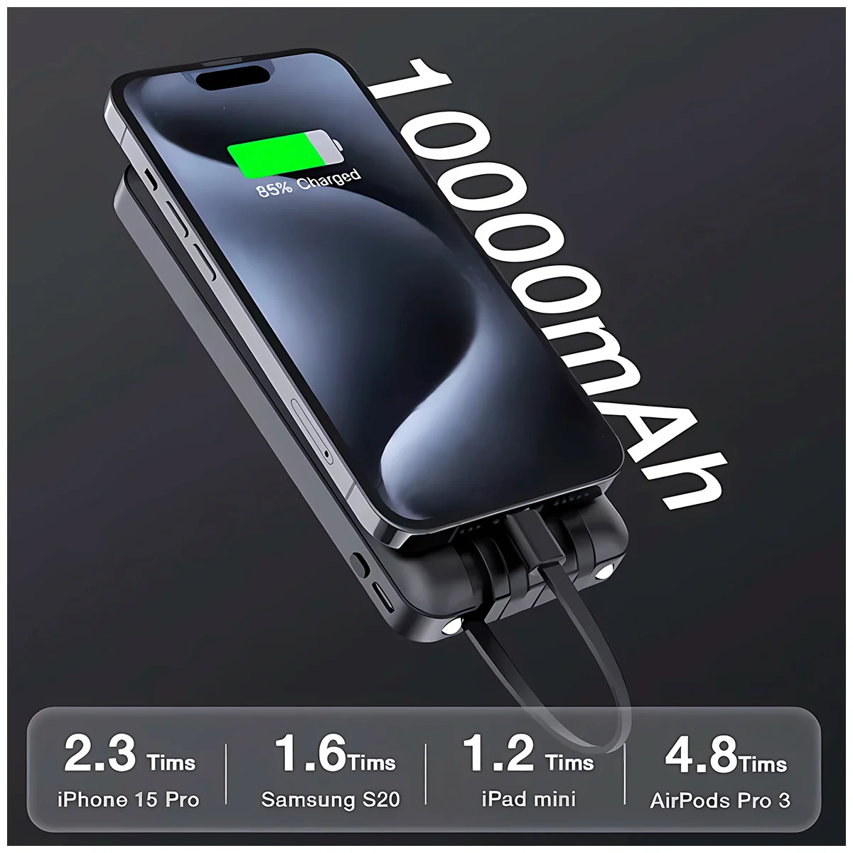 1 HORA POWER BANK 10000MAH 4 EN 1 NEGRO - 5