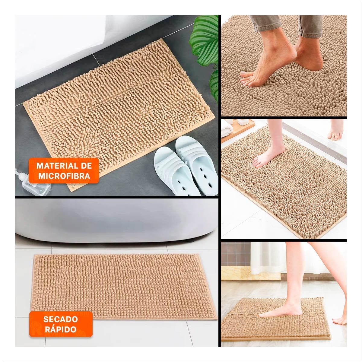 TAPETE RECTANGULAR MICROFIBRA 40X60CM CREMA PARA CASA USO DIARIO INTERIOR - 1