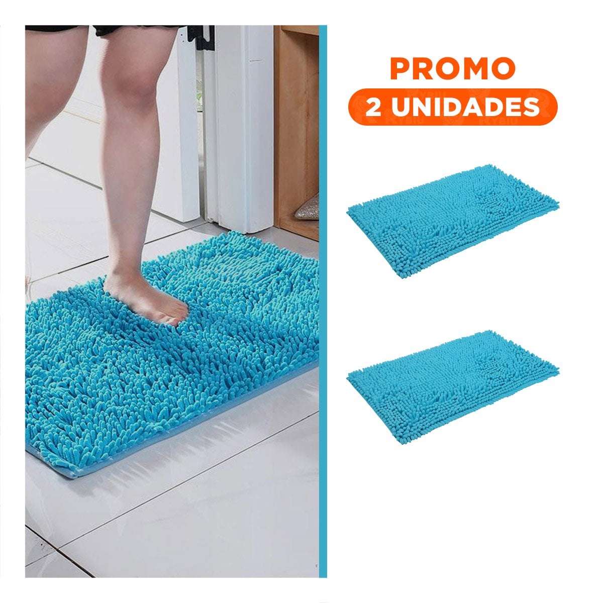 PACK2 ALFOMBRA DECORATIVA MICROFIBRA 40X60CM CELESTE RESISTENTE Y LIGERO Y+REGALO STICKER - 1