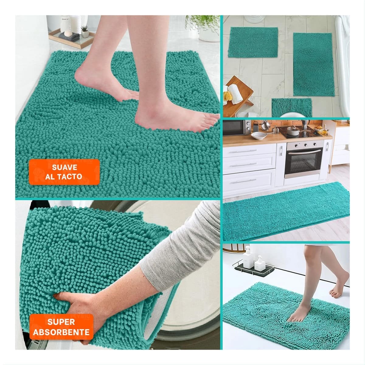 TAPETE COMODO MICROFIBRA 40X60CM VERDE AGUA FORMATO RECTANGULAR PERFECTO Y+LIGAS REGALO - 1