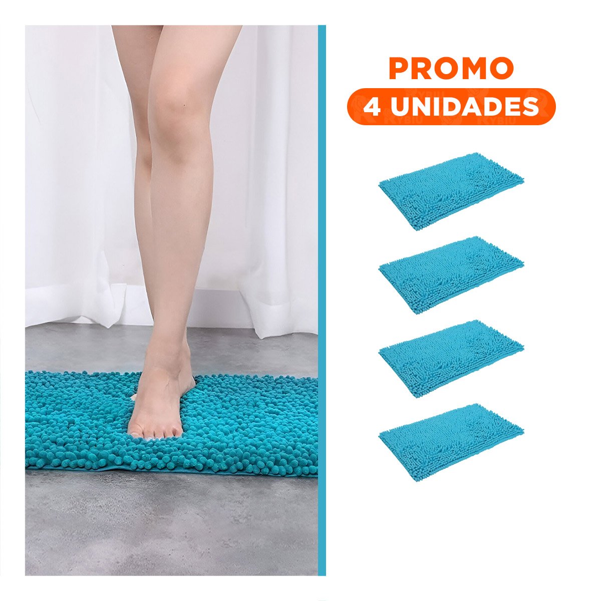 PACK4 ALFOMBRA COMODA MICROFIBRA 40X60CM CELESTE FORMATO RECTANGULAR PERFECTO - 1