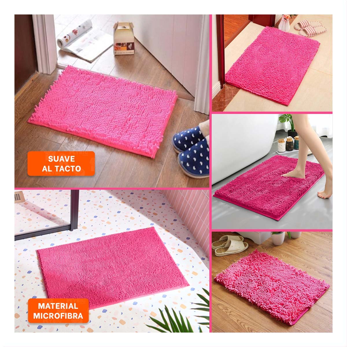 TAPETE COMODO MICROFIBRA 40X60CM ROSADO FORMATO RECTANGULAR PERFECTO Y+LIGAS REGALO - 1