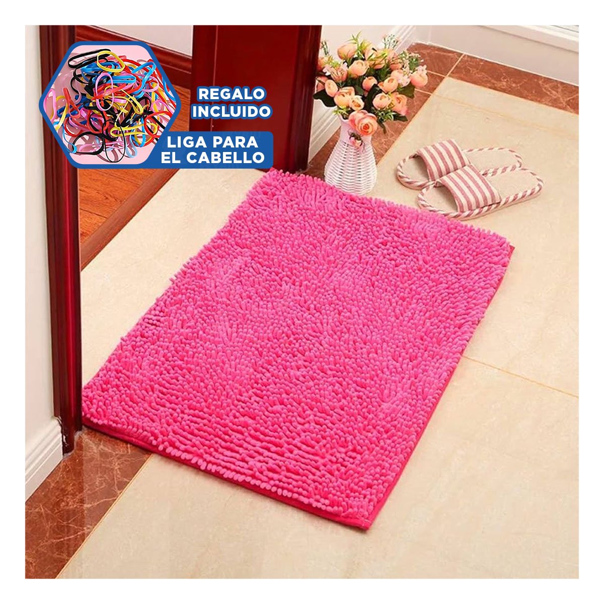 TAPETE COMODO MICROFIBRA 40X60CM ROSADO FORMATO RECTANGULAR PERFECTO Y+LIGAS REGALO - 2