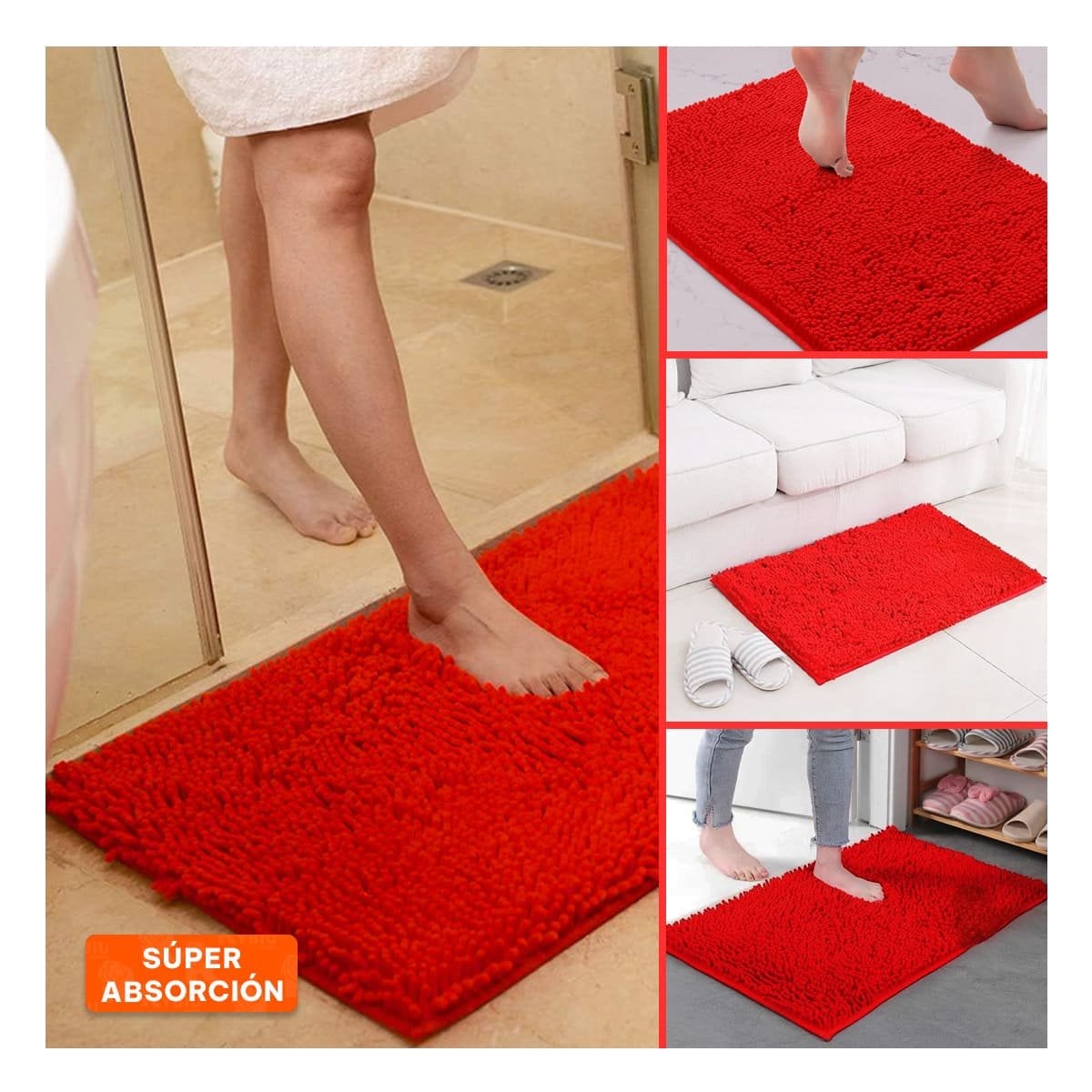 TAPETE RECTANGULAR MICROFIBRA 40X60CM ROJO PARA CASA USO DIARIO INTERIOR - 2