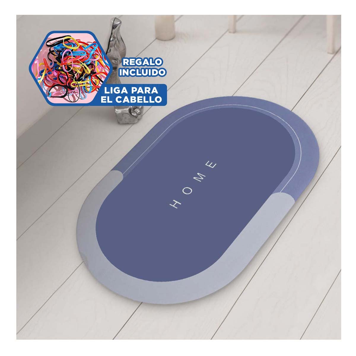 TAPETE COMODO HOME AZUL ACERO FORMATO OVALADO PERFECTO PARA DECORAR ESPACIOS Y+LIGAS REGALO - 2