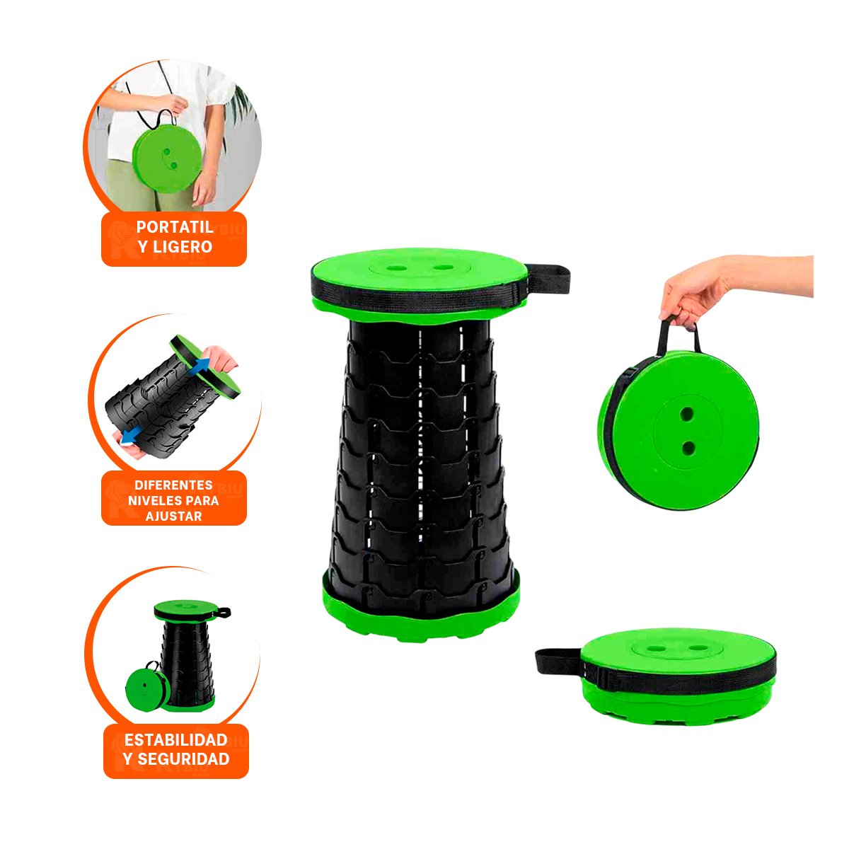 SILLA PLEGABLE VERDE 1 SEGURO PORTATILES FUNCIONAL SENTARSE EN CUALQUIER LUGAR Y+POST IT - 5