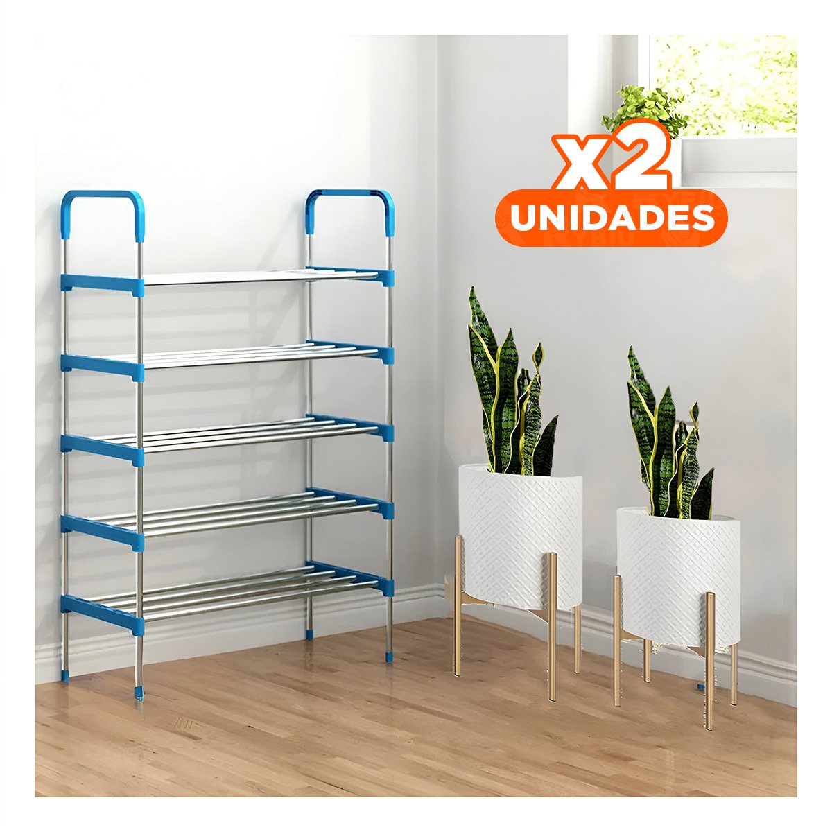 PACK2 SOPORTE VERTICAL CELESTE 5 NIVELES DISENO PRACTICO PARA GUARDAR CALZADO Y+PAPEL REGALO - 1