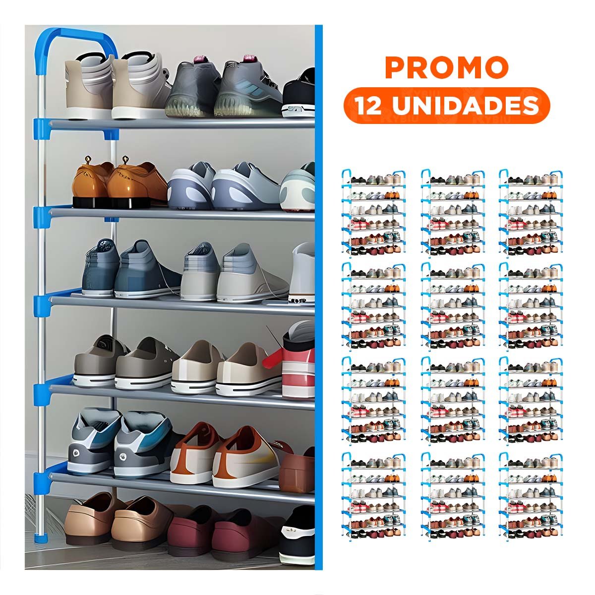 PACK12 BASE VERTICAL CELESTE 5 NIVELES FUNCIONAL PARA MANTENER ORDEN Y LIMPIEZA - 1