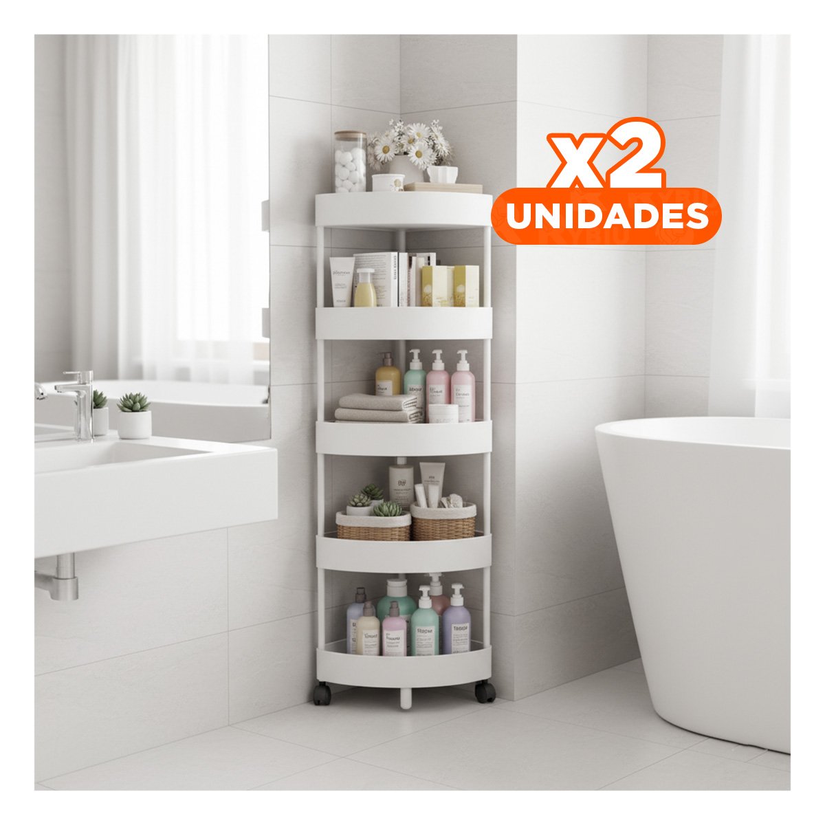 PACK2 ORGANIZADOR ESQUINERO 5 NIVELES CON RUEDAS BLANCO PARA COCINA BANO U HOGAR USO DIARIO - 1