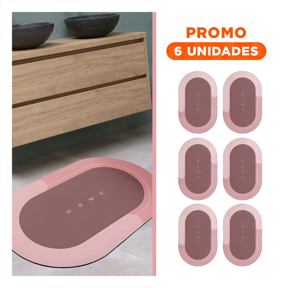 PACK6 ALFOMBRILLA COMODA HOME ROSADO FORMATO OVALADO IDEAL PARA ESPACIOS Y+REGALO STICKER - 1