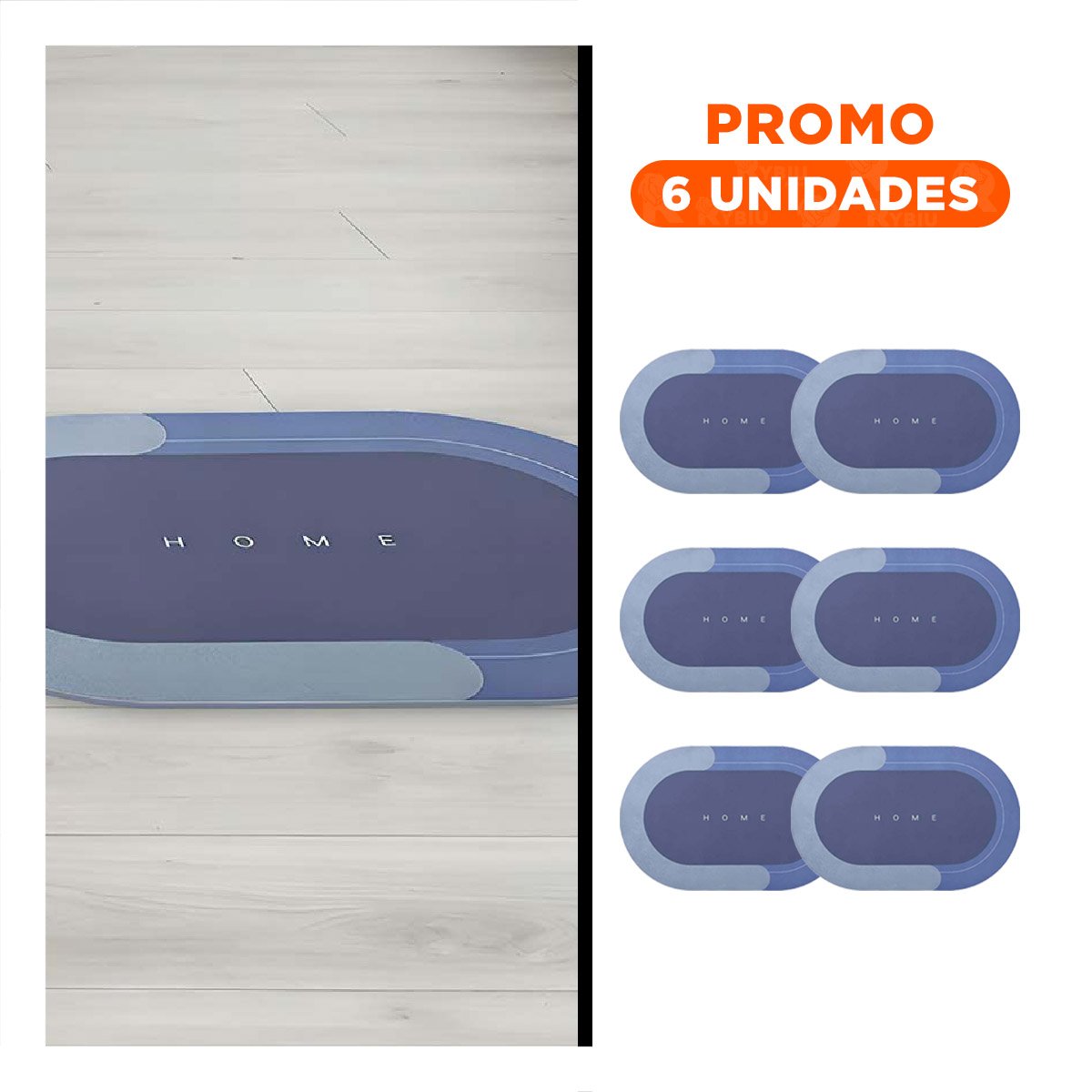 PACK6 ALFOMBRA COMODA HOME AZUL ACERO FORMATO OVALADO PERFECTO PARA ESPACIOS Y+REGALO STICKER - 1