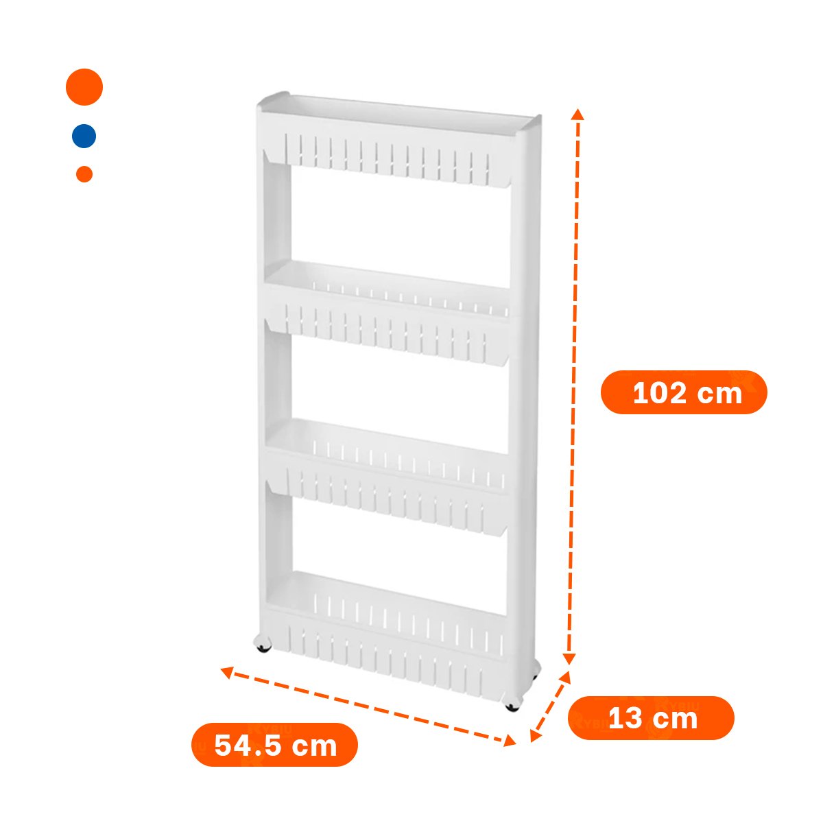 CARRITO LATERAL DELGADO DE 4 NIVELES CON ABERTURAS BLANCO PLASTICO FIRME Y+REGALO STICKER - 4