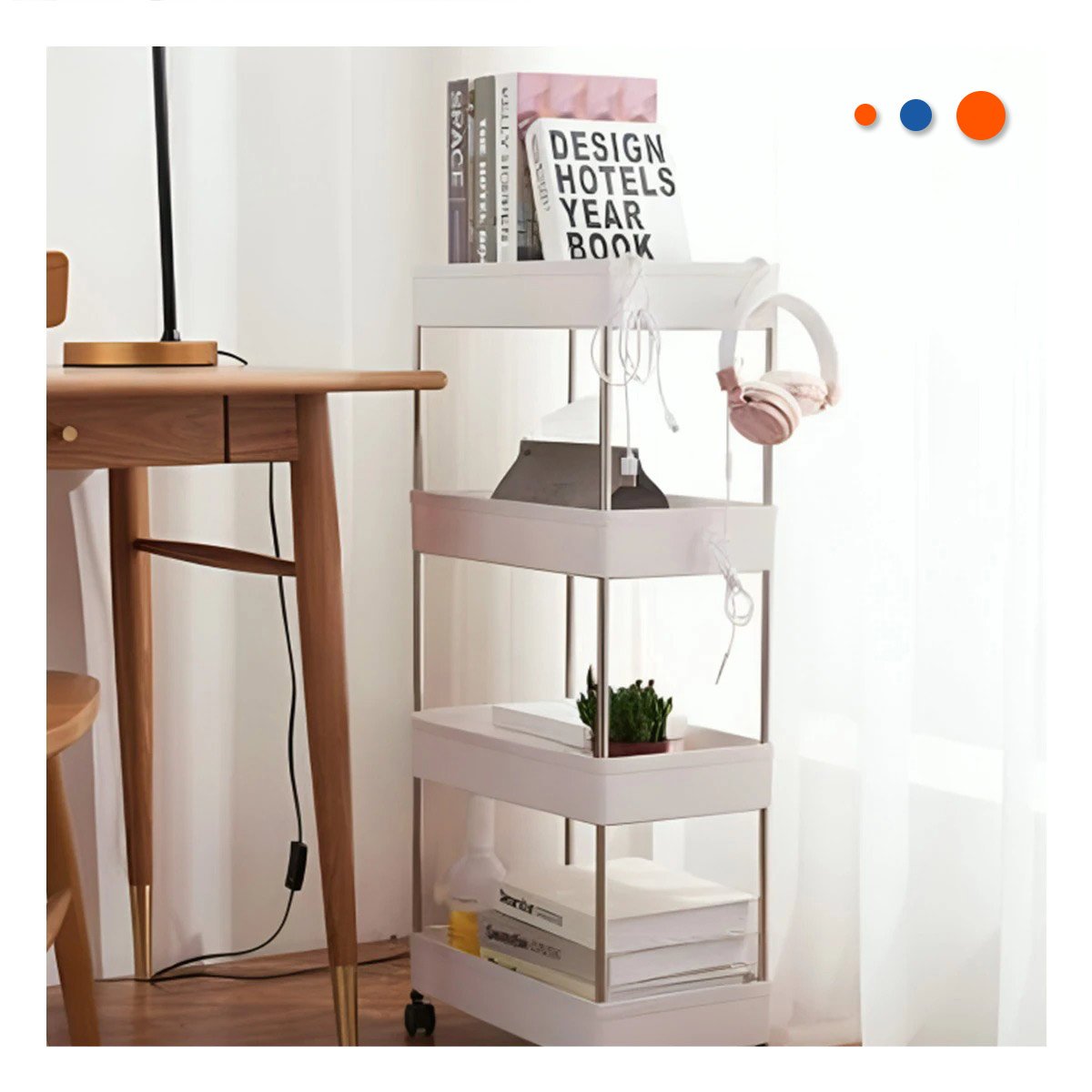 ESTANTE LATERAL DE 4 NIVELES CON 4 RUEDAS BLANCO PLASTICO MULTIUSO Y+REGALO STICKER - 2