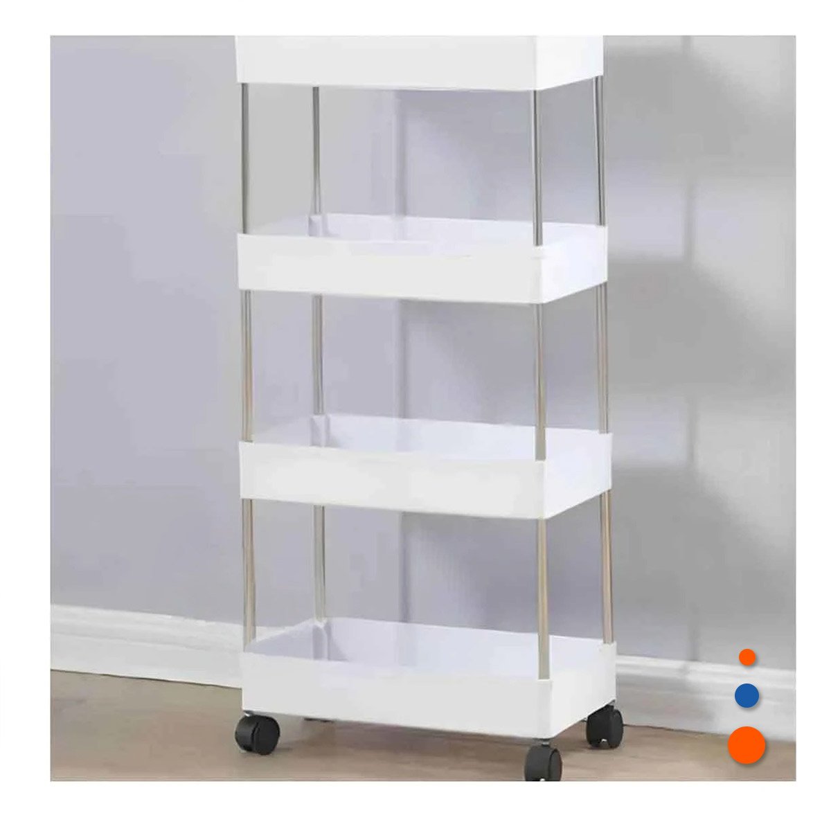 ESTANTE LATERAL DE 4 NIVELES CON 4 RUEDAS BLANCO PLASTICO MULTIUSO Y+REGALO STICKER - 3