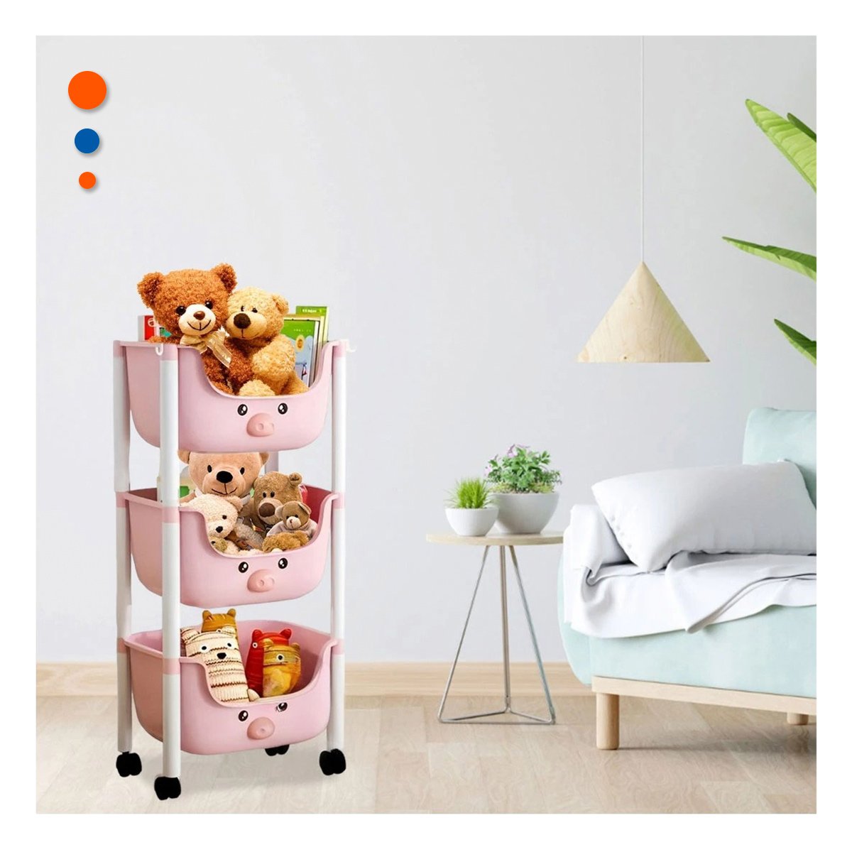ORGANIZADOR KAWAII 3 NIVELES DISENO CHANCHO PRACTICO PARA ESPACIOS ROSADO - 1
