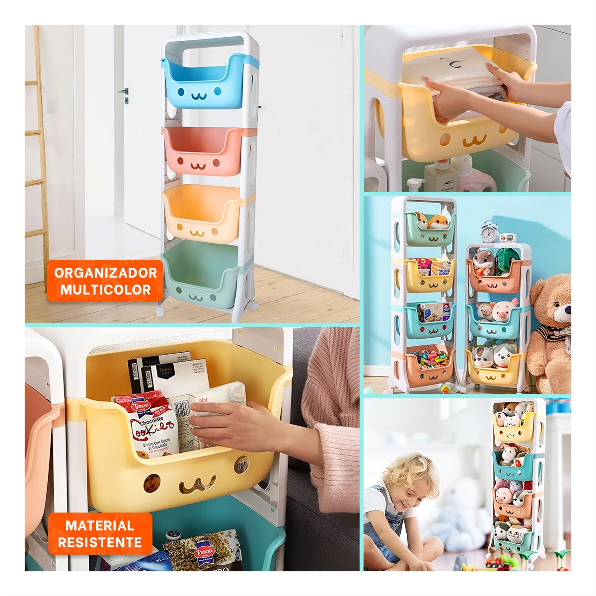 JUGUETERO INFANTIL CON CARITAS 4 NIVELES CON TECHITO FUNCIONAL MULTICOLOR - 2