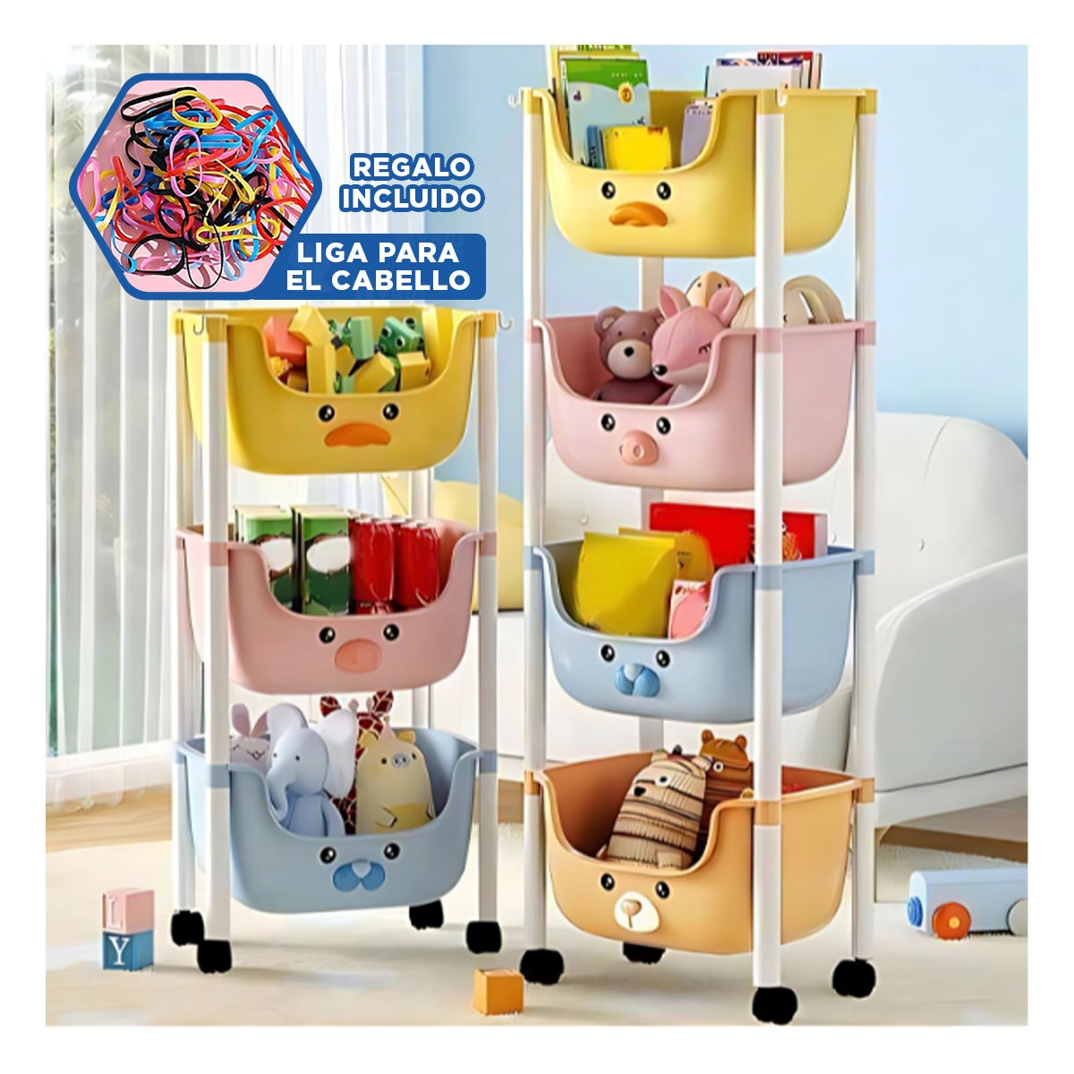 ORGANIZADOR KAWAII 4 NIVELES ALMACENAJE COMODO DISENO 4 PERSONAJES Y+LIGAS REGALO - 2