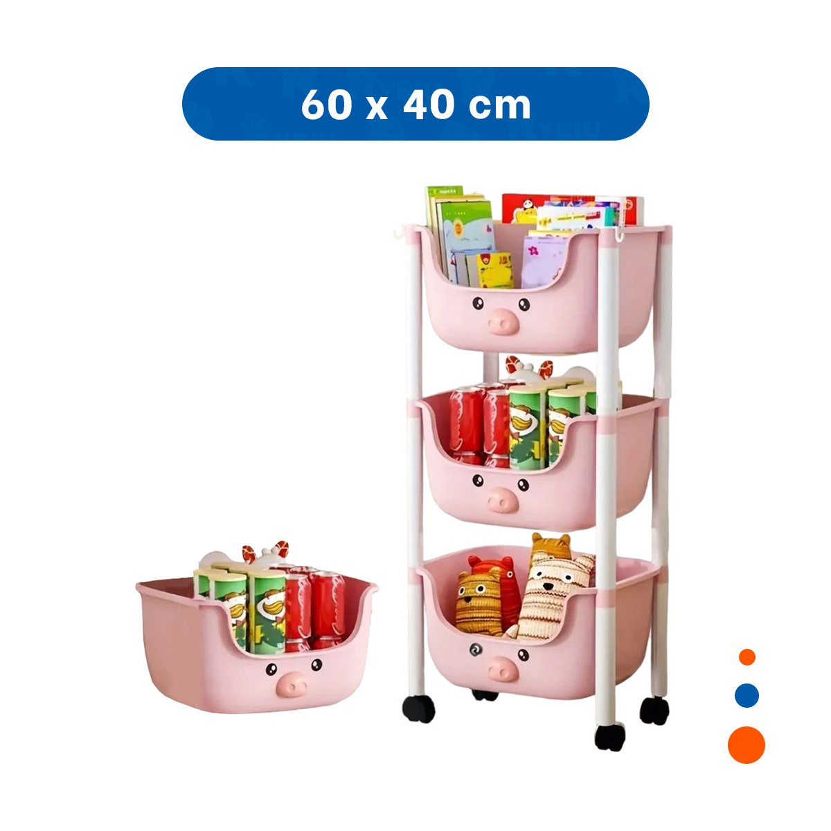 PACK4 ESTANTERO KAWAII 3 NIVELES COMPACTO Y VERSATIL ESTILO CHANCHO ROSADO Y+PAPEL REGALO - 4