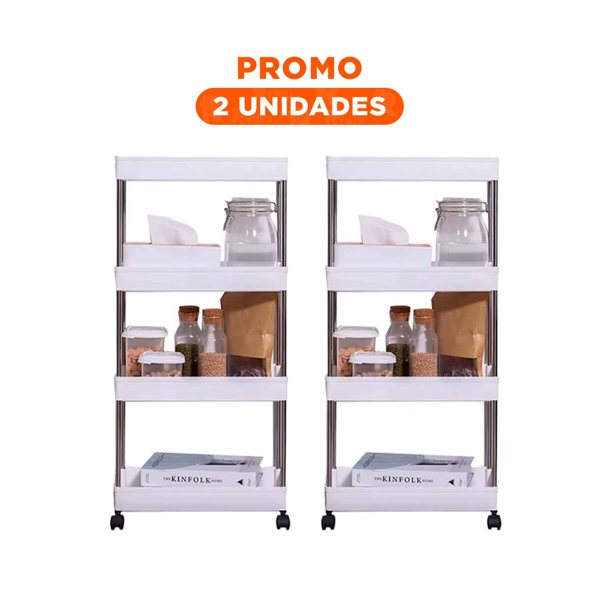 PACK2 ANAQUEL LATERAL DE 4 NIVELES CON 4 RUEDAS BLANCO PLASTICO MULTIUSO Y+REGALO STICKER - 1
