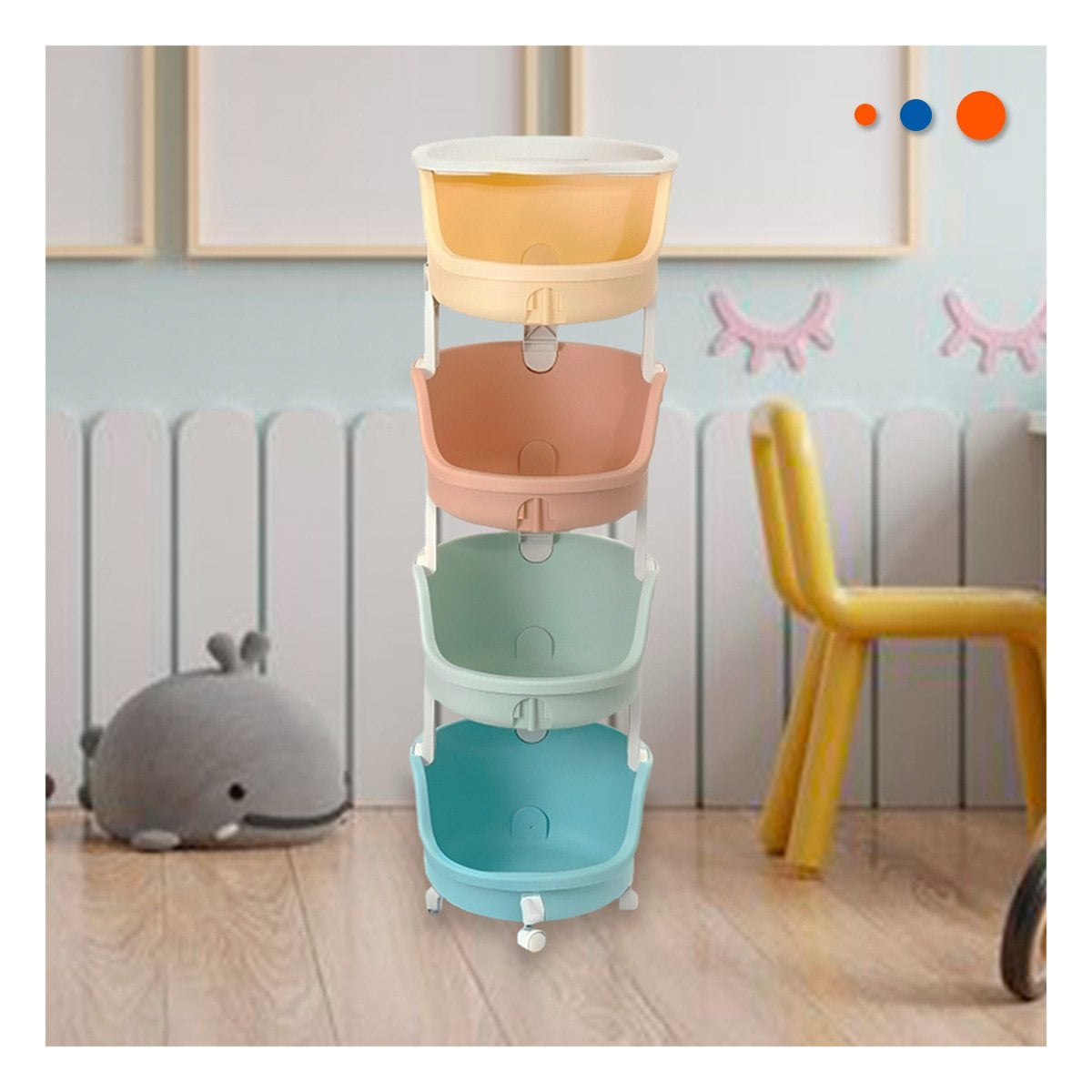 JUGUETERO CIRCULAR INFANTIL 4 NIVELES PRACTICO VERDE CELESTE AMARILLO Y NARANJA Y+PAPEL REGALO - 2