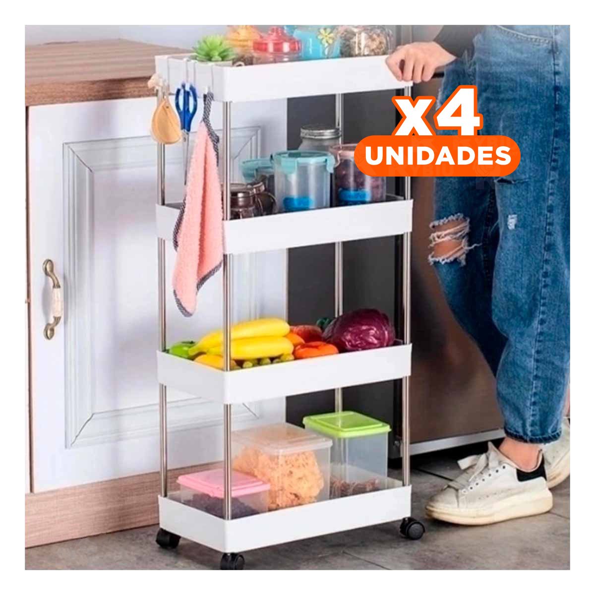 PACK4 ANAQUEL LATERAL DE 4 NIVELES CON 4 RUEDAS BLANCO PLASTICO VERSATIL Y+PAPEL REGALO - 1