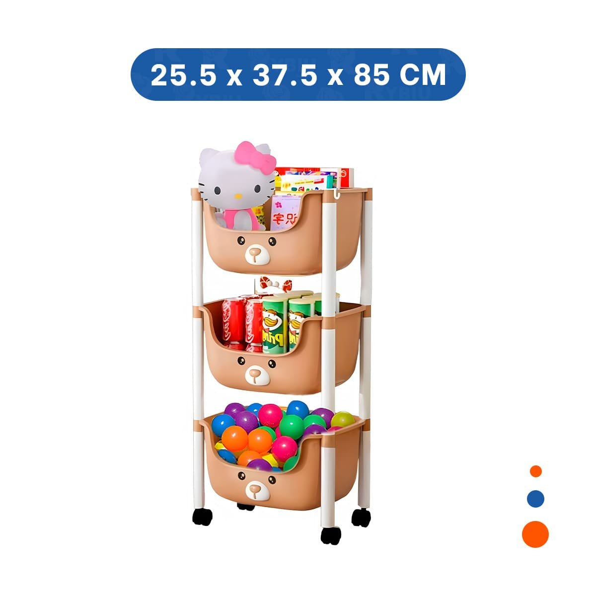 PACK4 ESTANTERO KAWAII 3 NIVELES COMPACTO Y VERSATIL ESTILO OSITO MARRON Y+PAPEL REGALO - 4