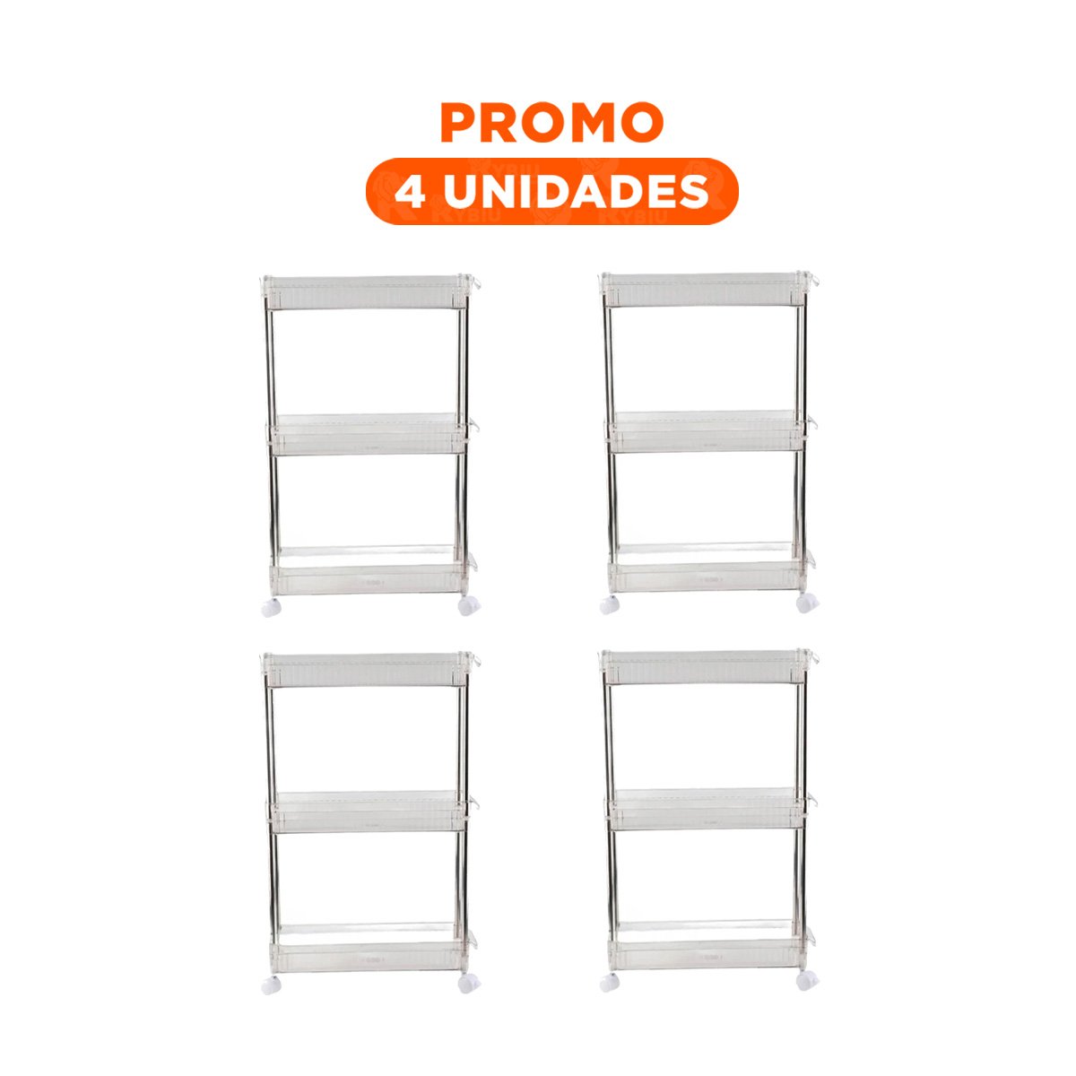 PACK4 ESTANTERO LATERAL 3 NIVELES CON 4 RUEDAS ALMACENAJE COMODO ACRILICO - 1