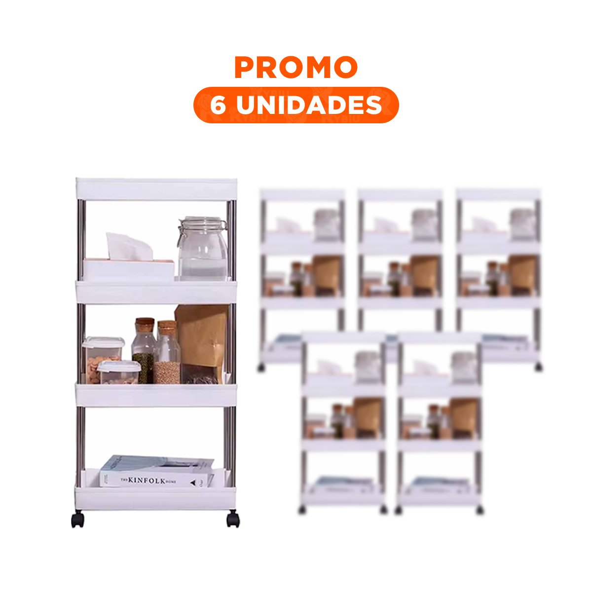 PACK6 ORGANIZADOR LATERAL DE 4 NIVELES CON 4 RUEDAS BLANCO PLASTICO COMPACTO Y+REGALO STICKER - 1