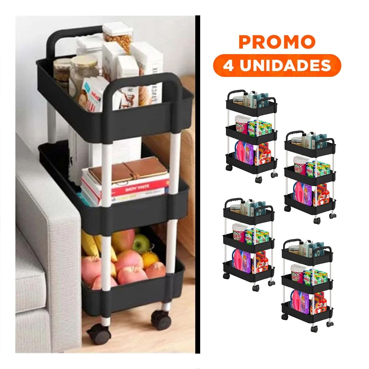 PACK4 ESTANTE MULTIUSOS DE COLOR NEGRO CON DISEÑO ELEGANTE EN SU CASA - 1