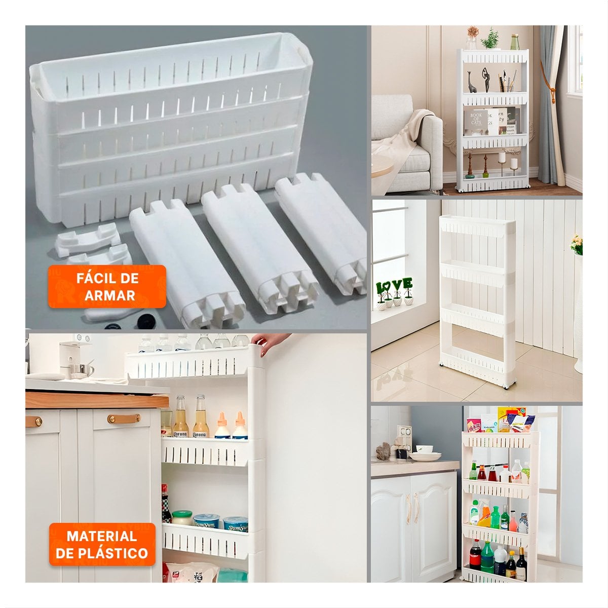 PACK6 ANAQUEL LATERAL DELGADO DE 4 NIVELES CON ABERTURAS BLANCO PLASTICO Y+PAPEL REGALO - 3
