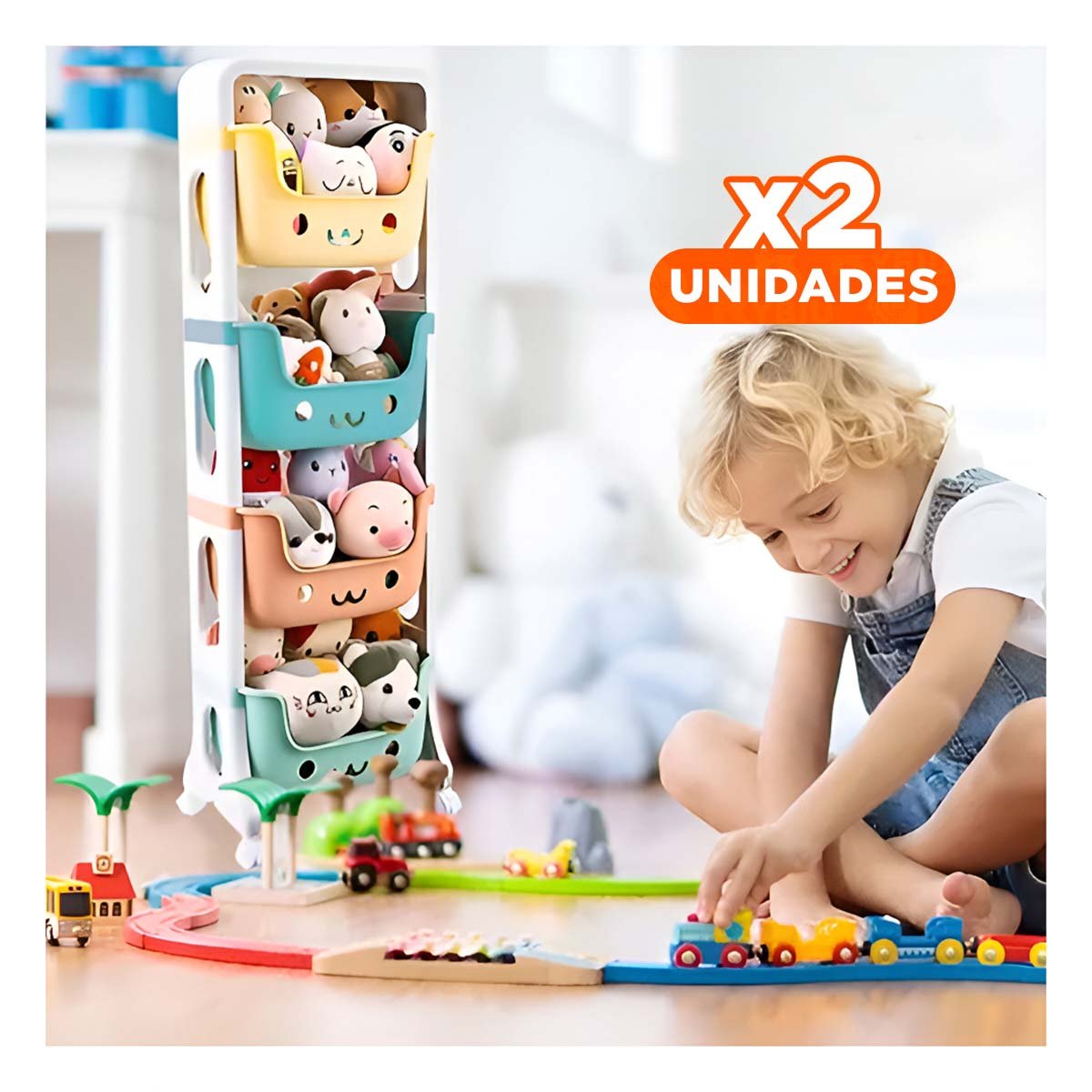 PACK2 ESTANTERO INFANTIL CON CARITAS 4 NIVELES CON TECHITO MULTICOLOR - 1