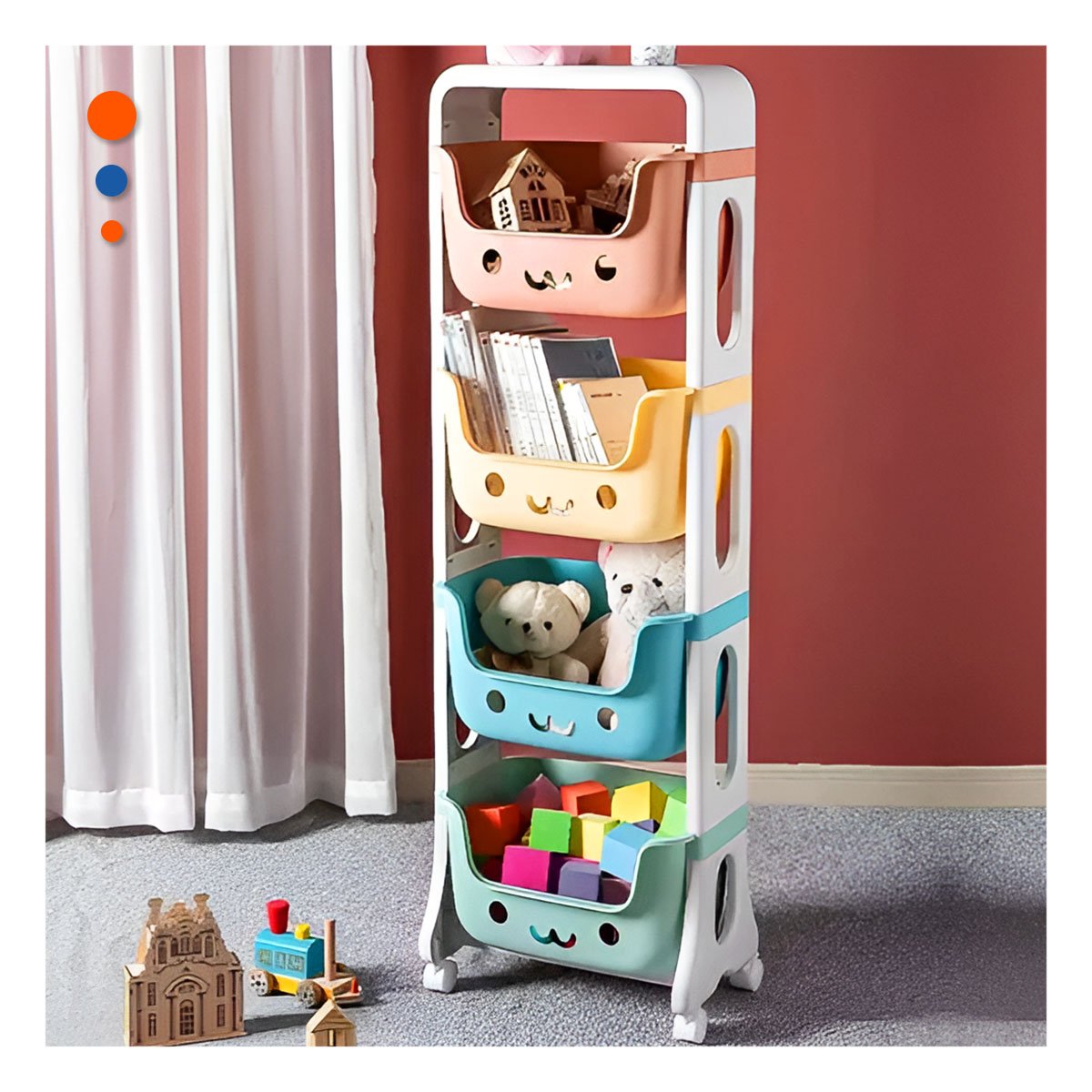 PACK2 ESTANTERO INFANTIL CON CARITAS 4 NIVELES CON TECHITO MULTICOLOR - 3