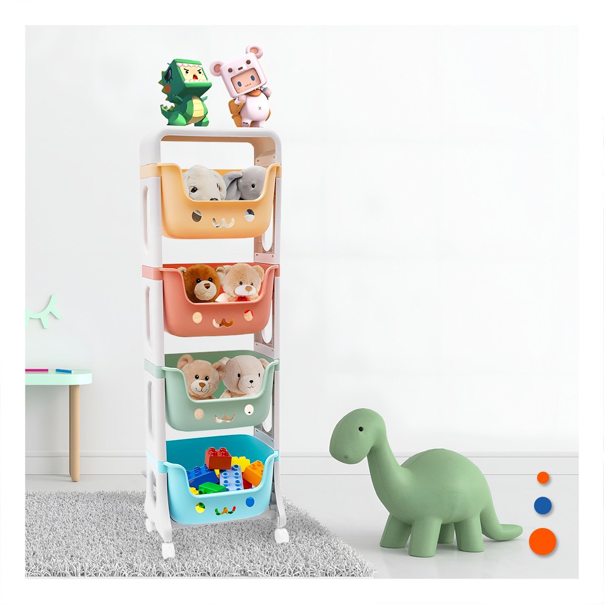 PACK2 ESTANTERO INFANTIL CON CARITAS 4 NIVELES CON TECHITO MULTICOLOR - 5