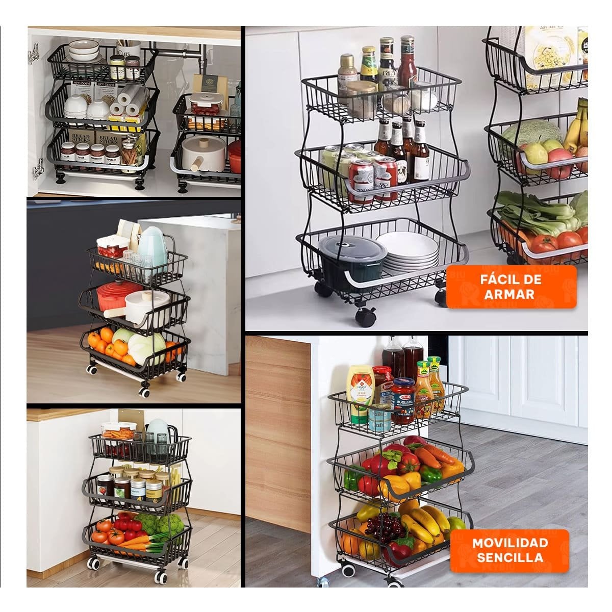 CESTA DE 3 NIVELES PARA COCINA EN ACERO DISENO MODERNO HOGAR Y+PAPEL REGALO - 3
