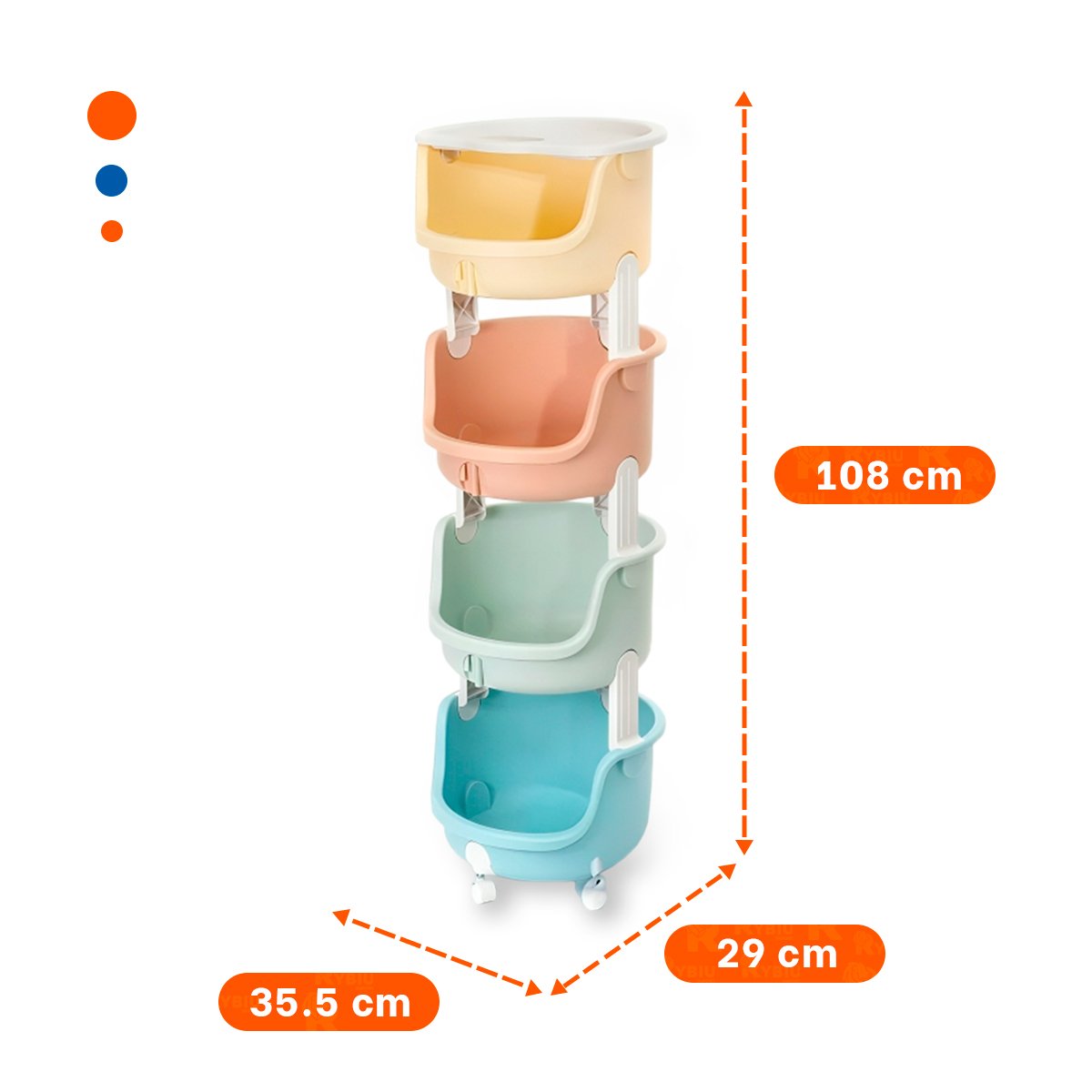 PACK2 CONTENEDOR CIRCULAR 4 NIVELES PRACTICO VERDE CELESTE AMARILLO Y NARANJA Y+PAPEL REGALO - 4