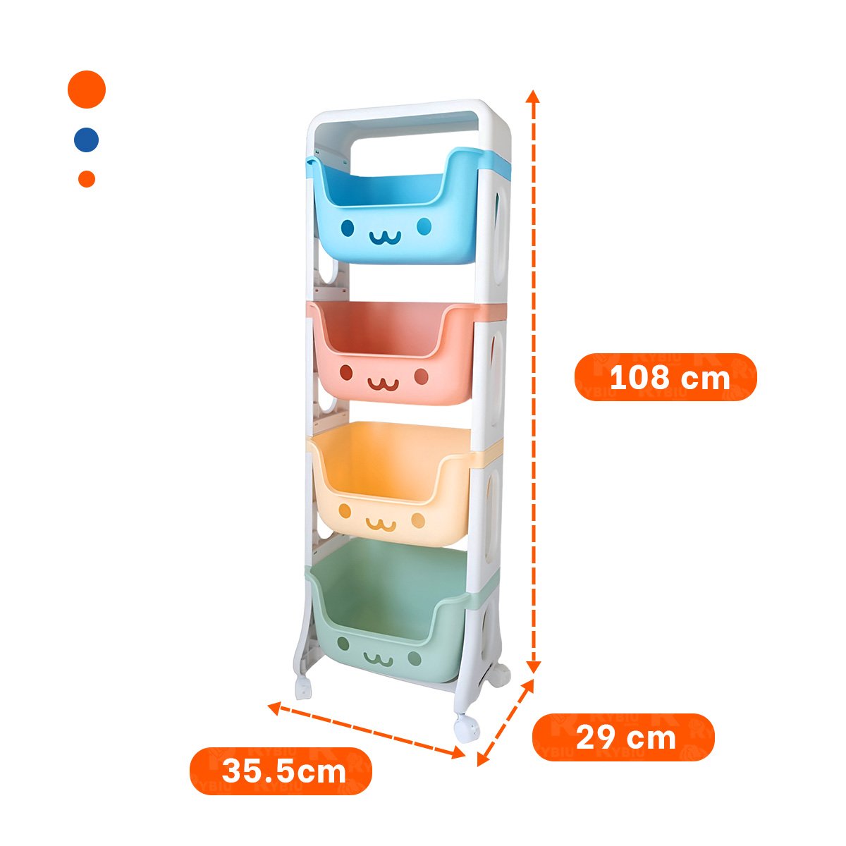 JUGUETERO INFANTIL CON CARITAS 4 NIVELES COMODO VERDE CELESTE AMARILLO Y NARANJA Y+POST IT - 4