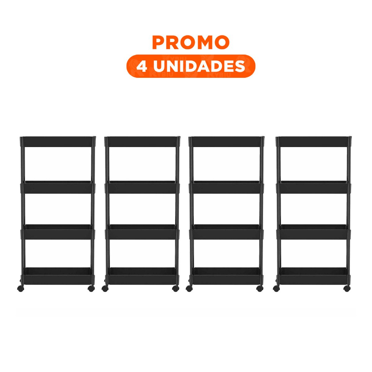 PACK4 ESTRUCTURA LATERAL DE 4 NIVELES CON 4 RUEDAS NEGRO PLASTICO PRACTICO - 1