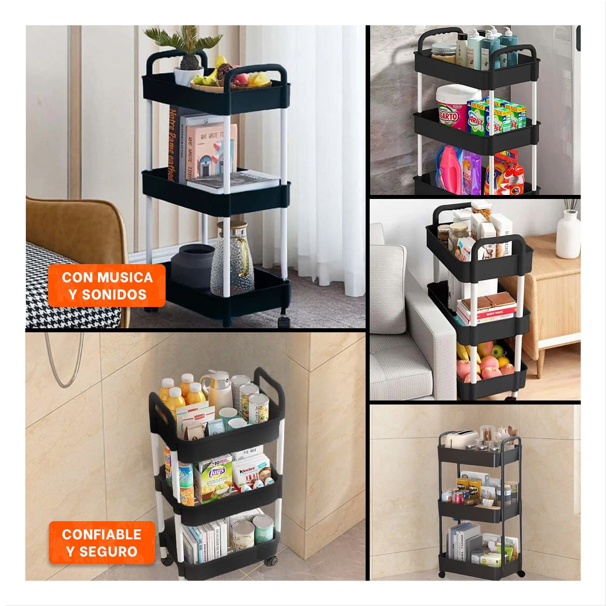 PACK2 ESTANTE MULTIUSOS DE COLOR NEGRO DE ESTILO MODERNO EN SU DESPENSA Y+PAPEL REGALO - 3