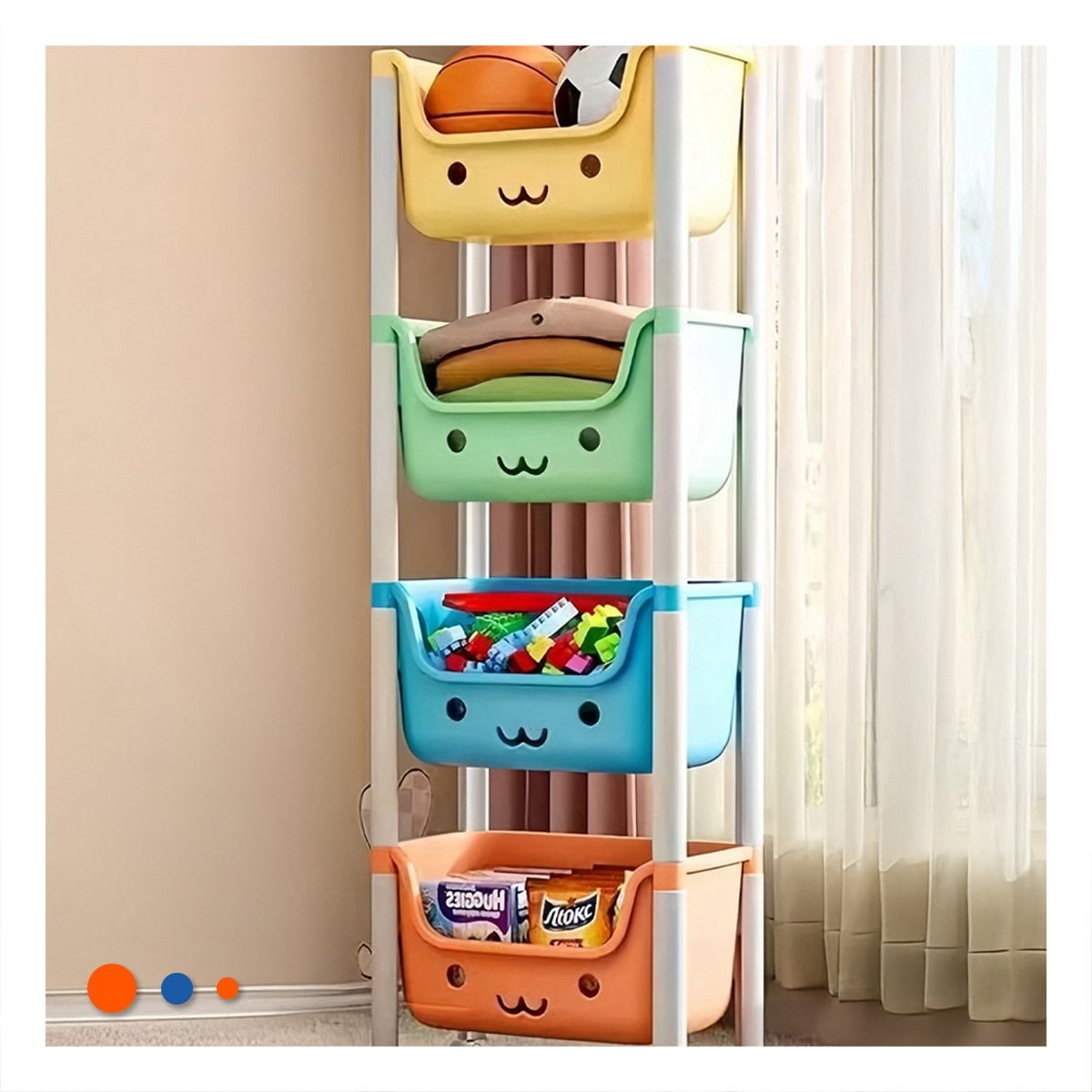 PACK2 ESTANTERO INFANTIL CON CARITAS 4 NIVELES ESTRUCTURA ESTABLE MULTICOLOR Y+REGALO STICKER - 3