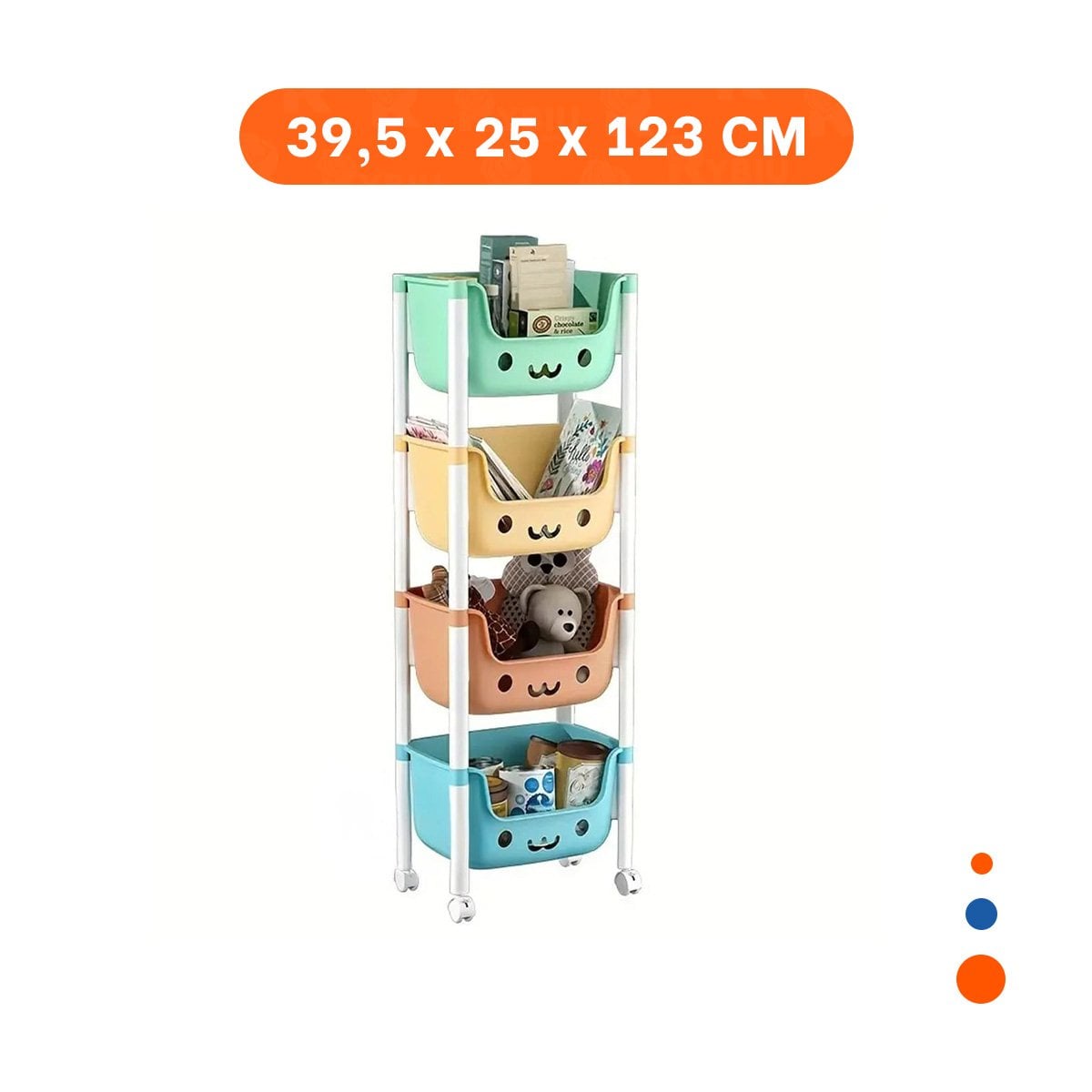 PACK2 ESTANTERO INFANTIL CON CARITAS 4 NIVELES ESTRUCTURA ESTABLE MULTICOLOR Y+REGALO STICKER - 4