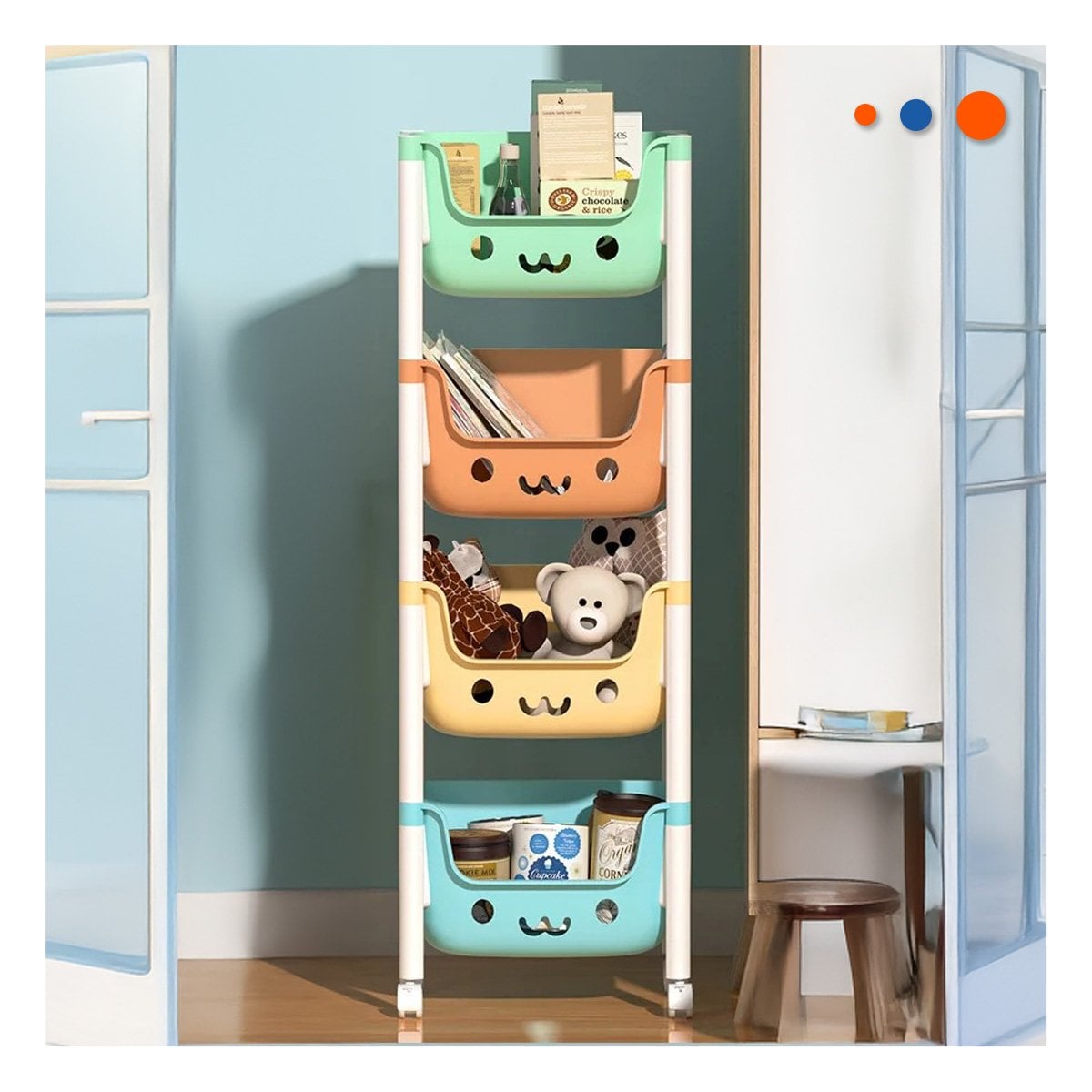 PACK2 ESTANTERO INFANTIL CON CARITAS 4 NIVELES ESTRUCTURA ESTABLE MULTICOLOR Y+REGALO STICKER - 5
