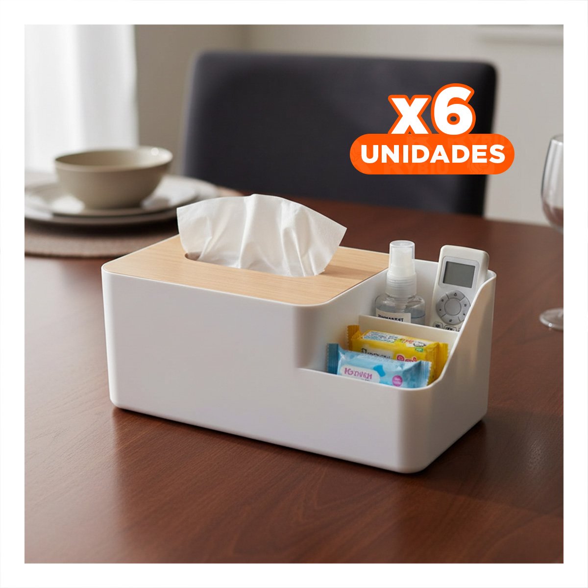 PACK6 CONTENEDOR DE SERVILLETAS MULTIFUNCIONAL RESISTENTE Y SEGURO BLANCO Y+PAPEL REGALO - 1
